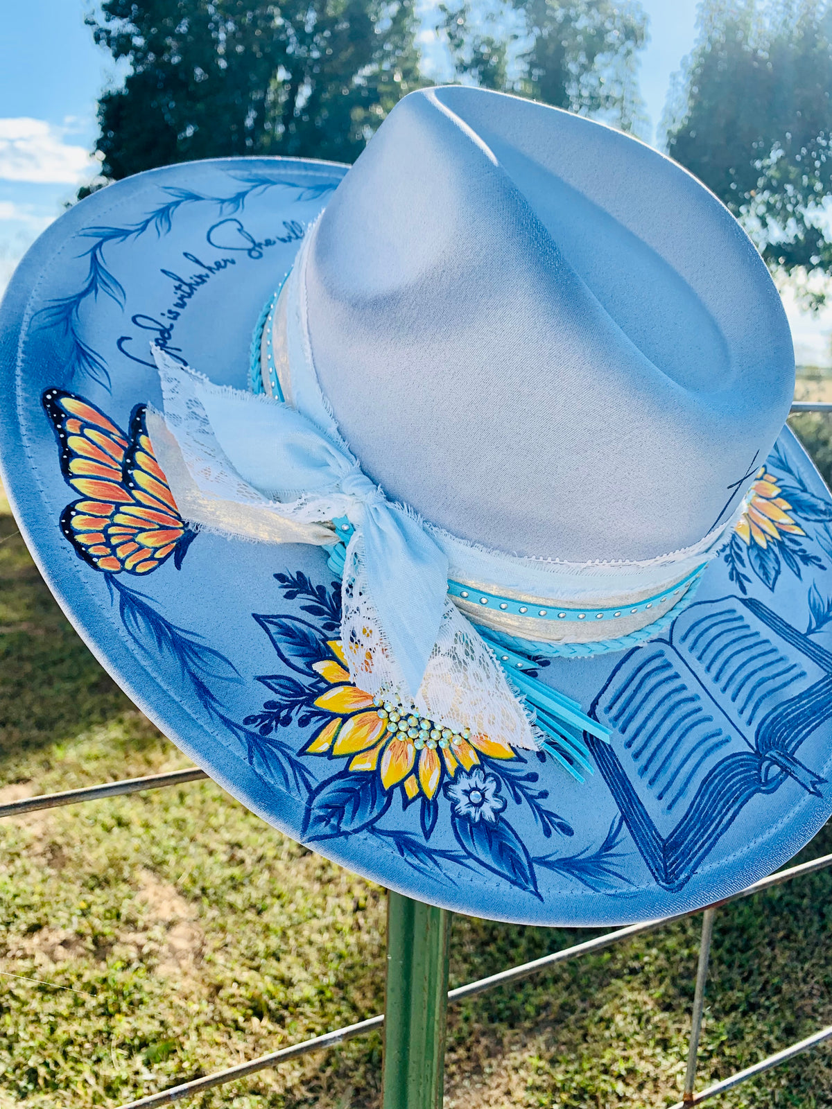 Hand Burned/Hand Painted Rancher Hat "Psalm 46:5 " Design