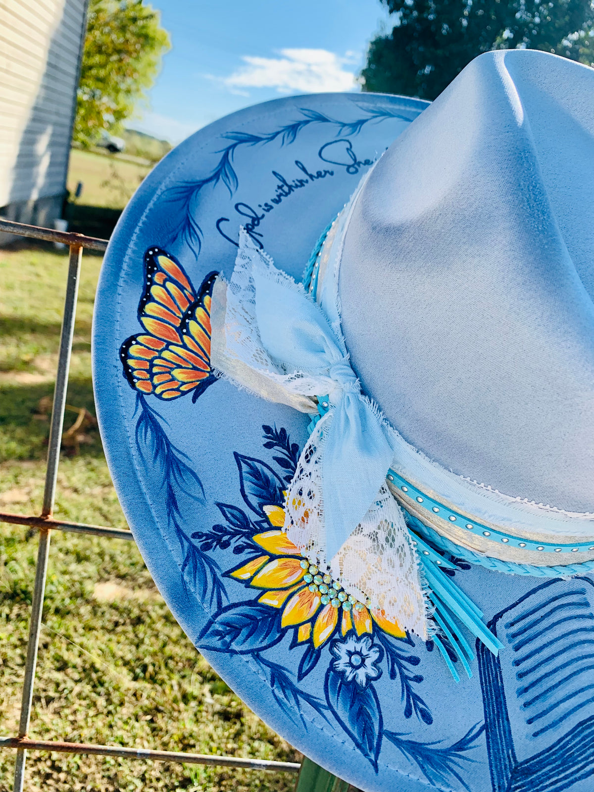 Hand Burned/Hand Painted Rancher Hat "Psalm 46:5 " Design
