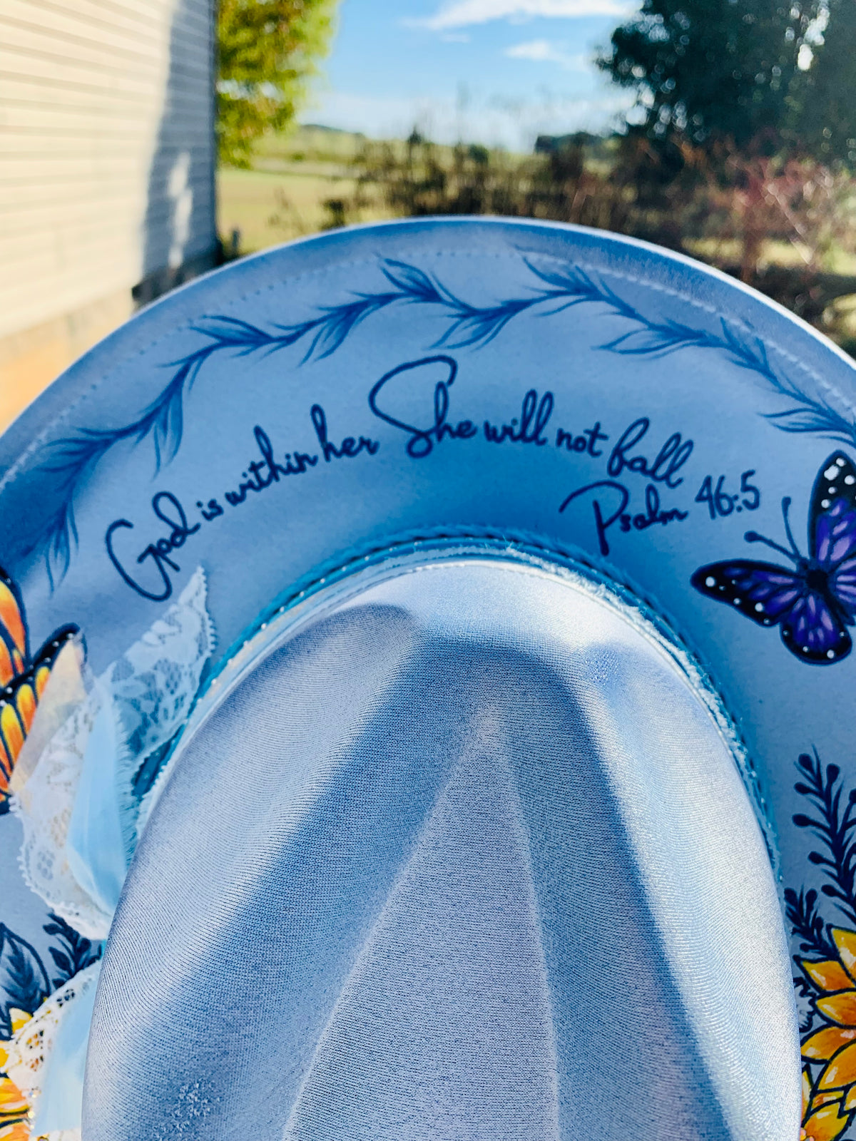 Hand Burned/Hand Painted Rancher Hat "Psalm 46:5 " Design