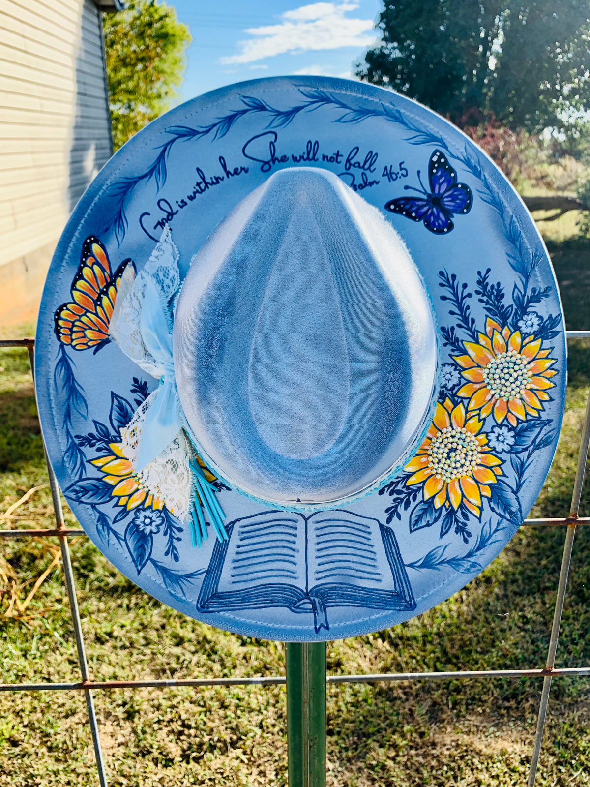 Hand Burned/Hand Painted Rancher Hat "Psalm 46:5 " Design