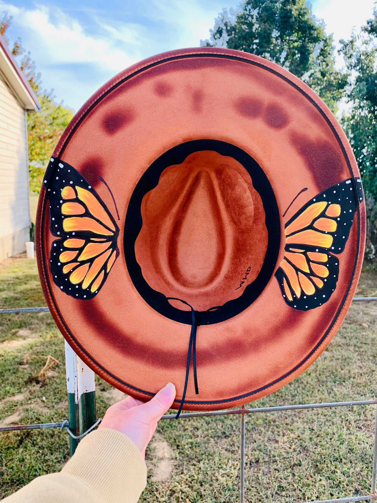 Hand Burned/Hand Painted Rancher Hat "Butterfly Effect" Design