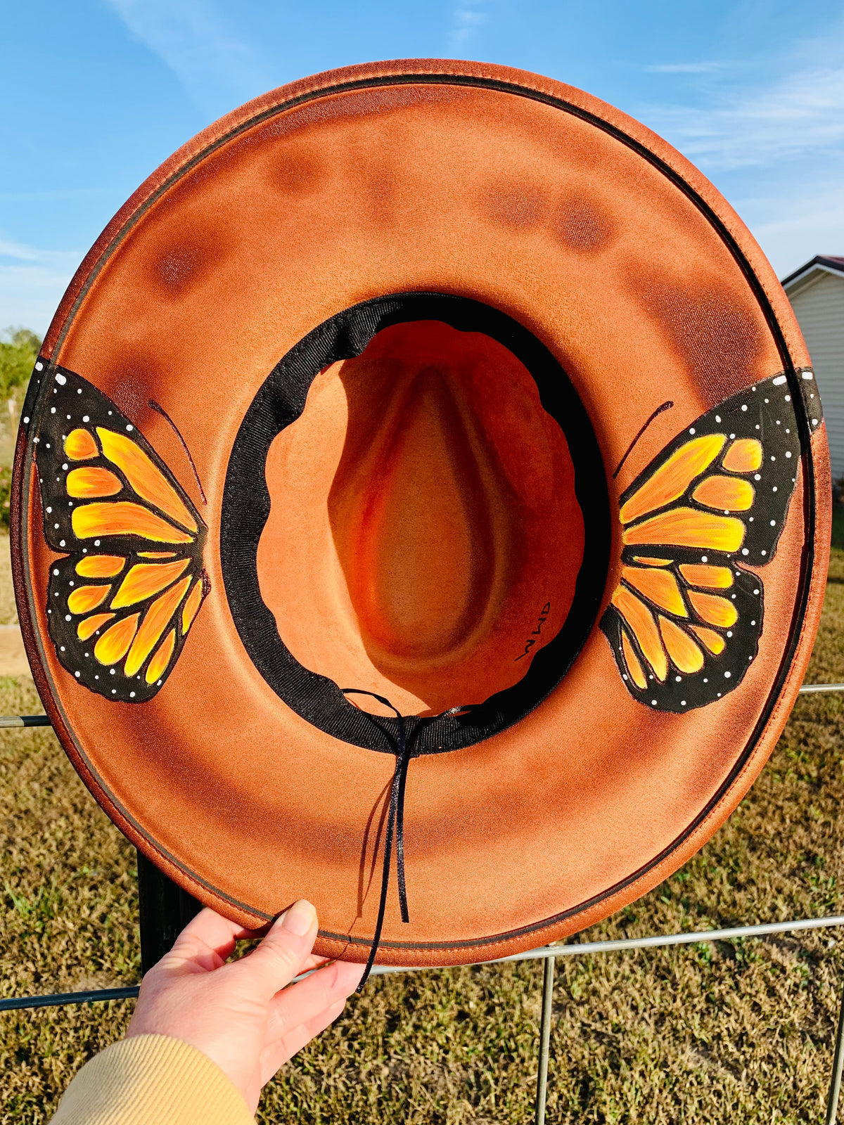 Hand Burned/Hand Painted Rancher Hat "Butterfly Effect" Design