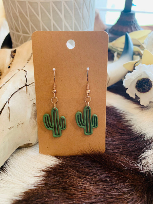 Olive Green Cactus Earrings Wild Western Dreams