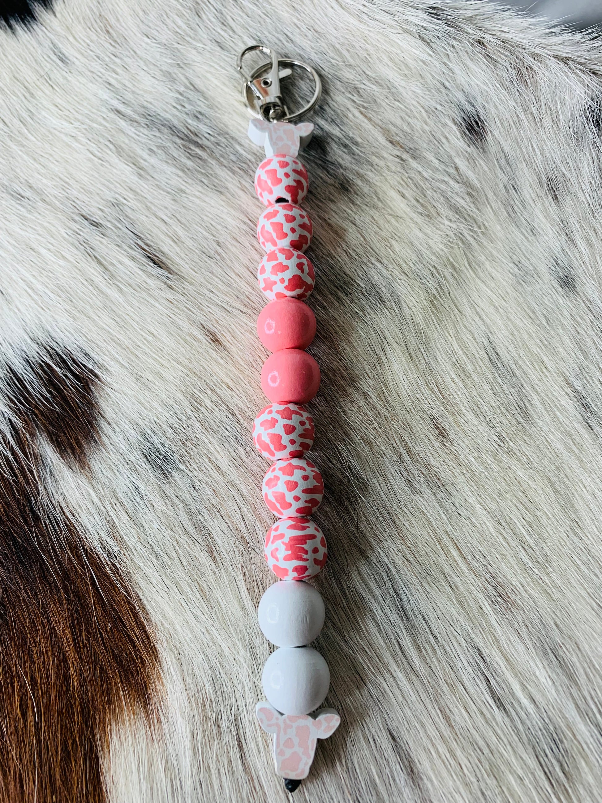 Pink Cow Print Keychain Wild Western Dreams