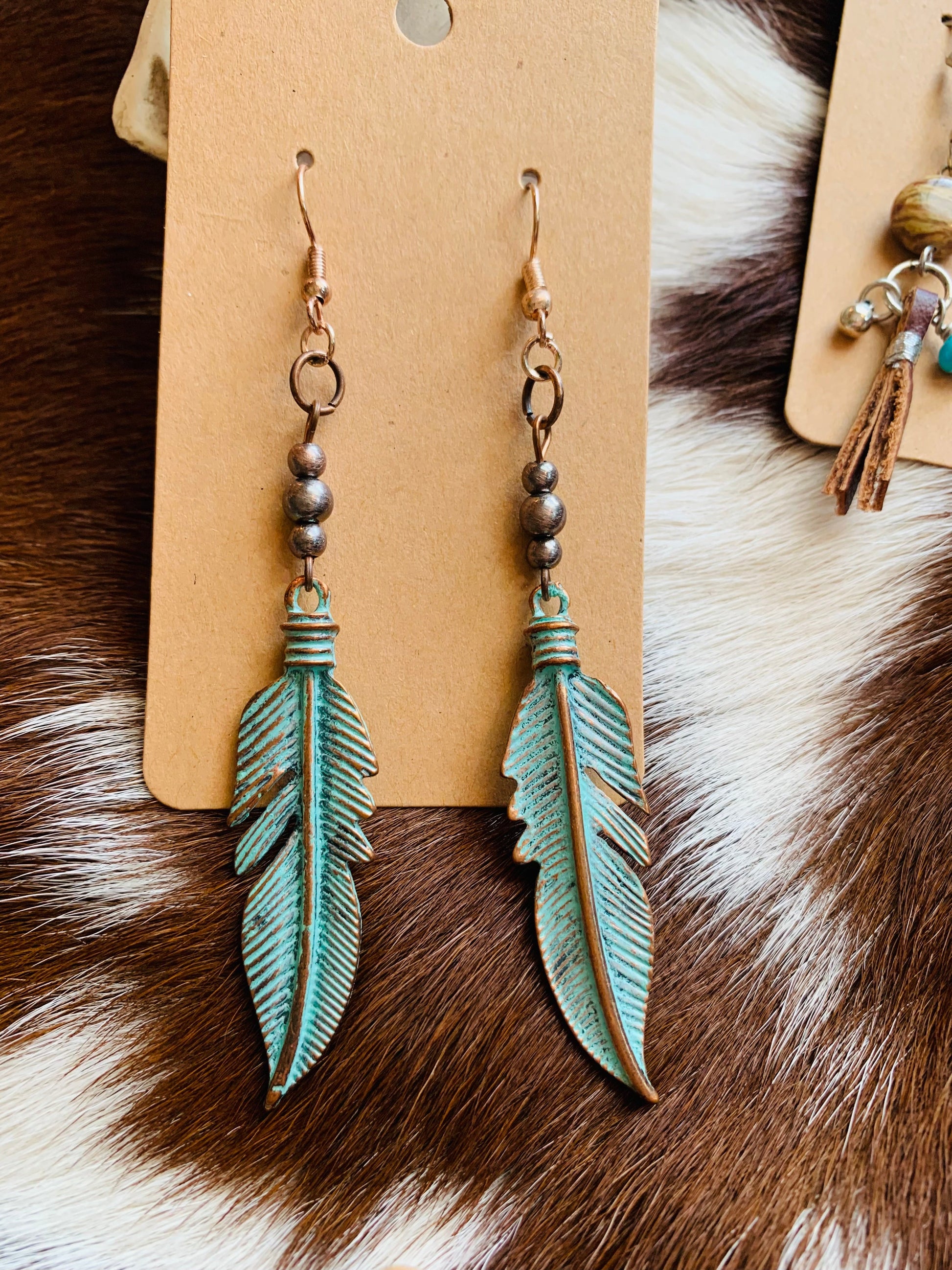 Rustic Patina Feather Earrings Wild Western Dreams