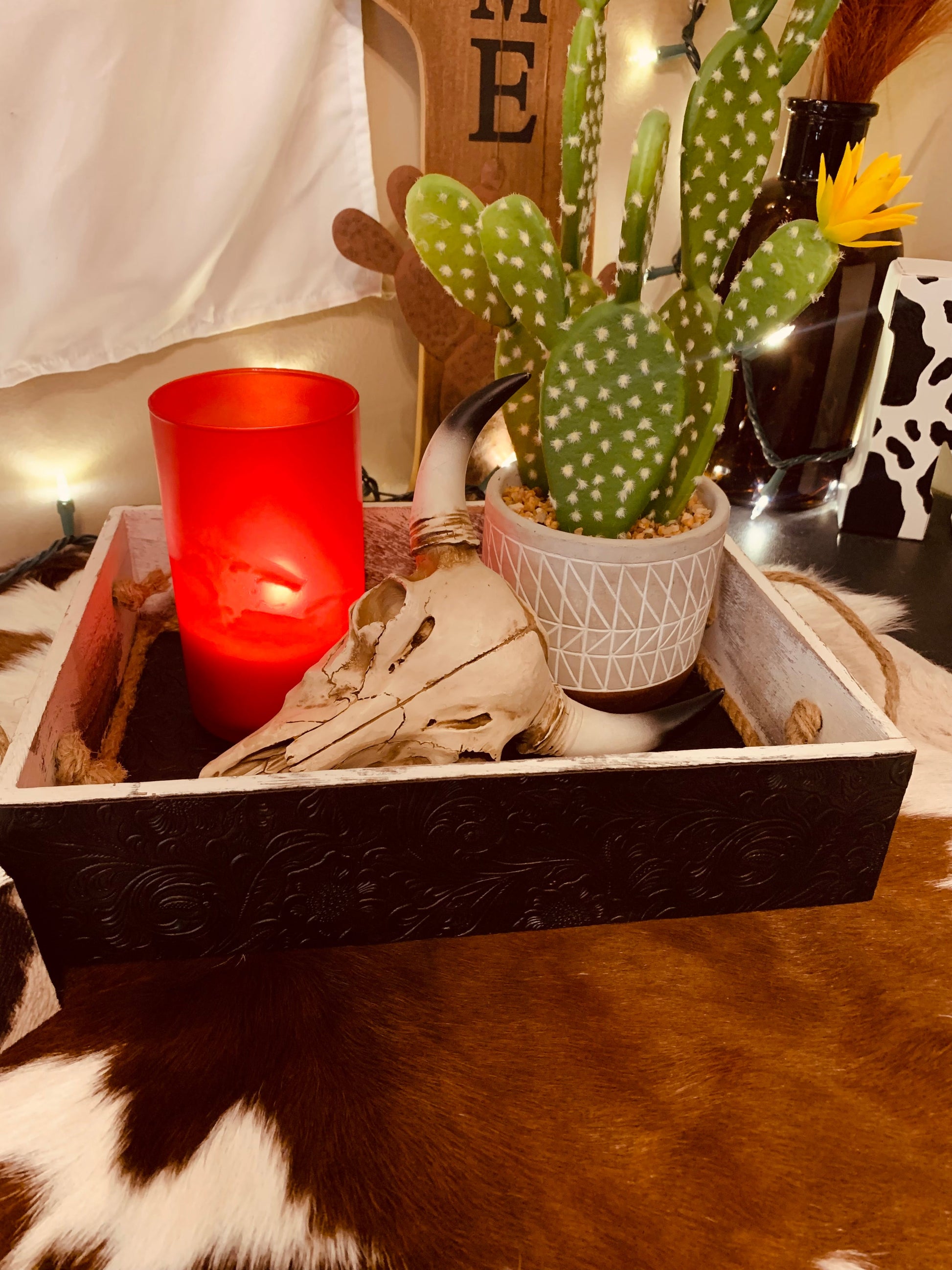 Set of 3 Faux Cowhide and Tooled Leather Trays Wild Western Dreams