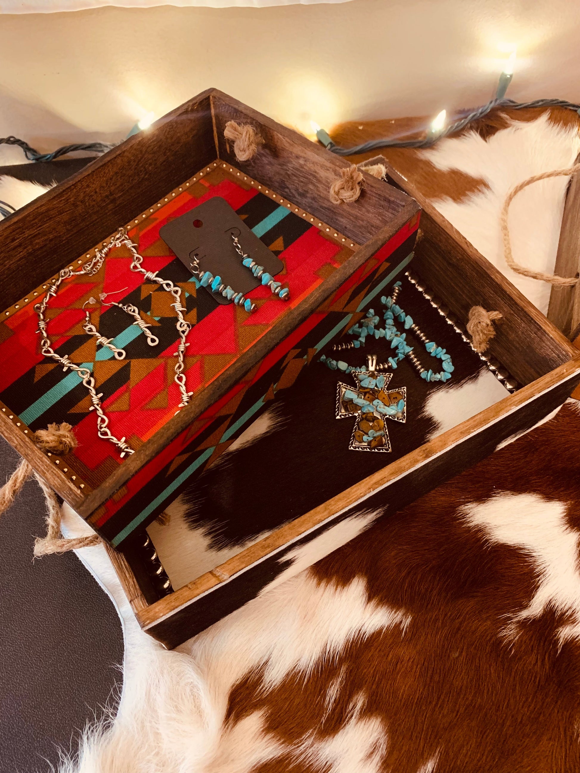 Set of 3 Southwest and Cowhide Tray's Wild Western Dreams