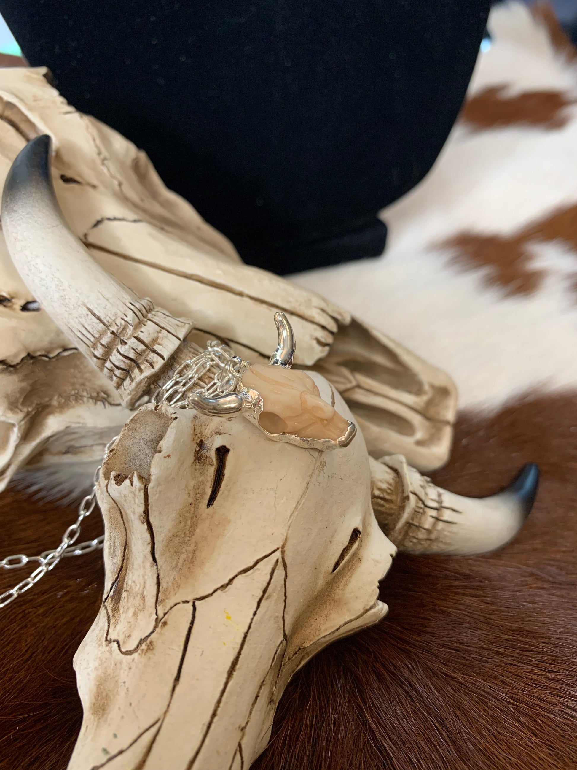 Silver & Bone Bull Skull Necklace Wild Western Dreams