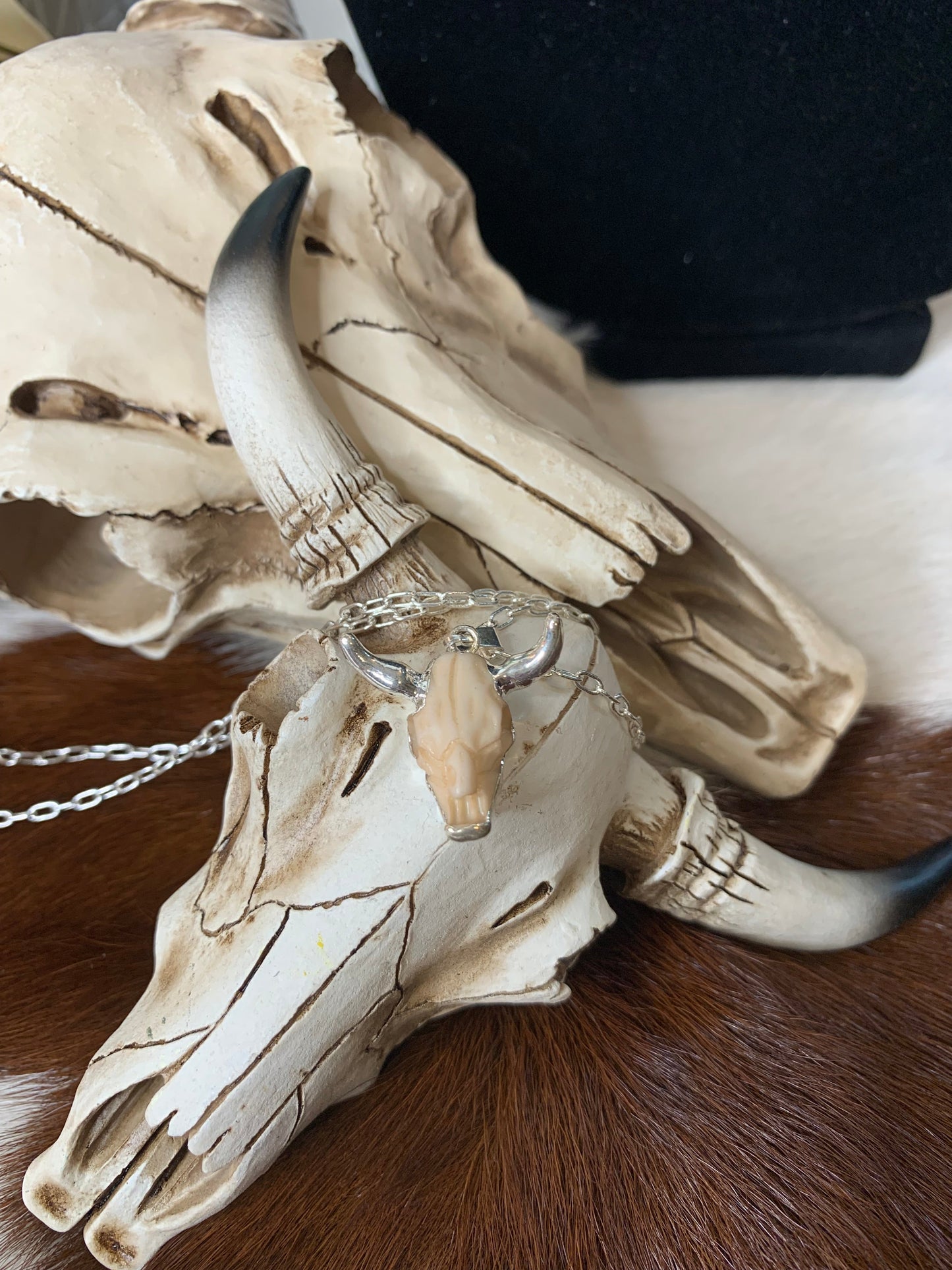 Silver & Bone Bull Skull Necklace Wild Western Dreams