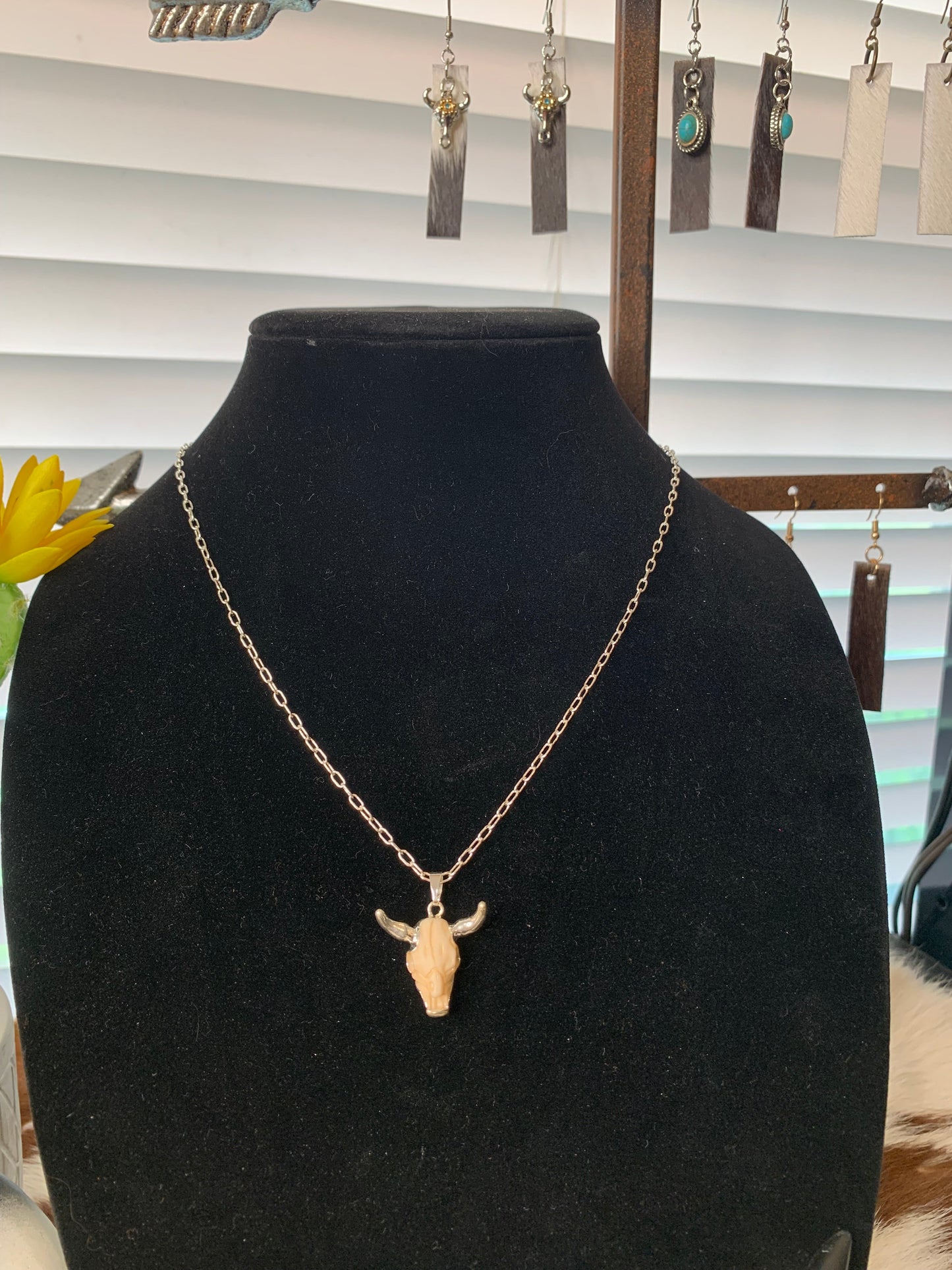 Silver & Bone Bull Skull Necklace Wild Western Dreams