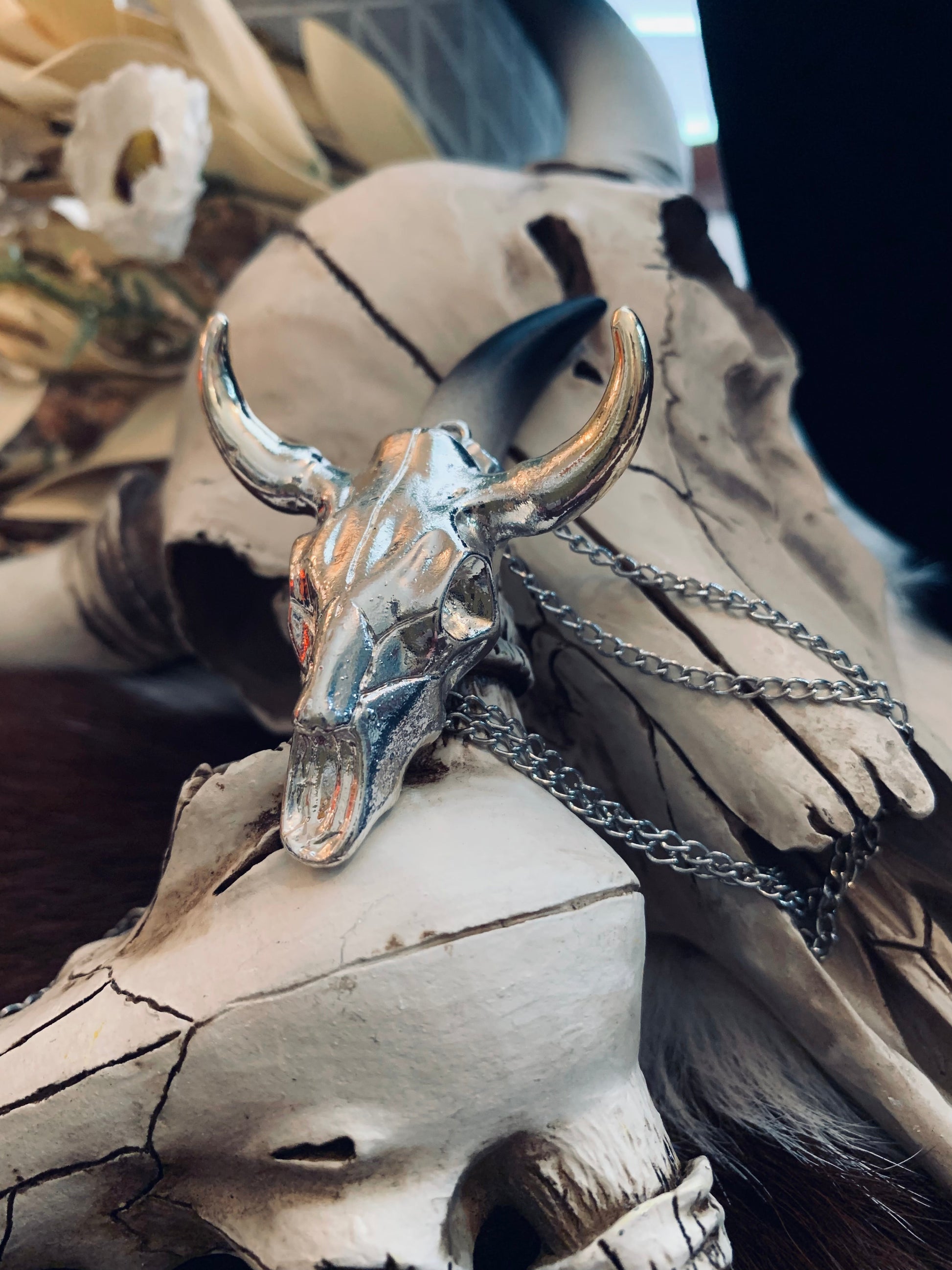 Silver Bull Skull Necklace Wild Western Dreams