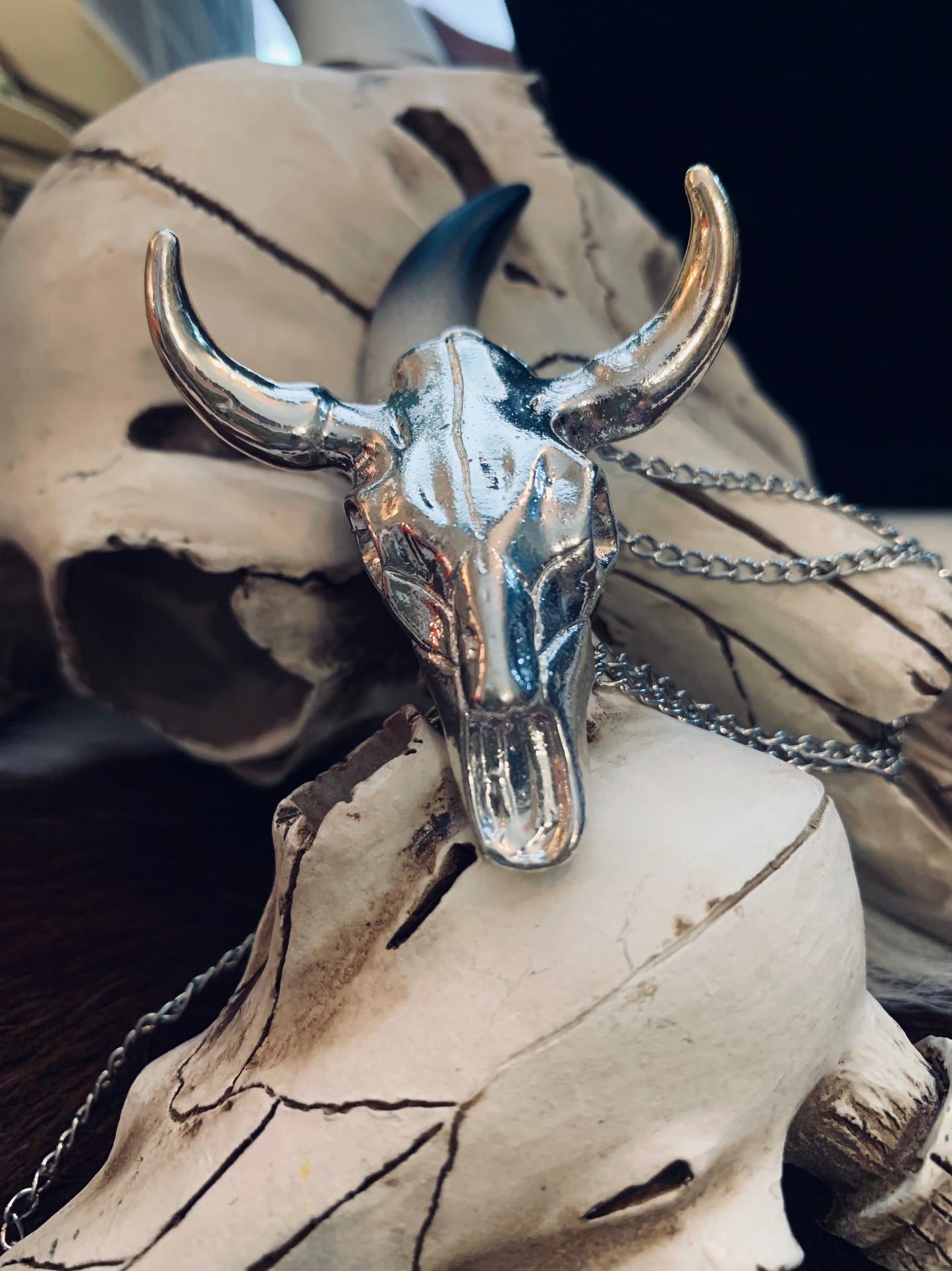 Silver Bull Skull Necklace Wild Western Dreams