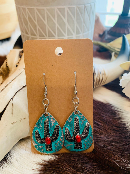 Turquoise Red Pearl Cactus Earrings Wild Western Dreams